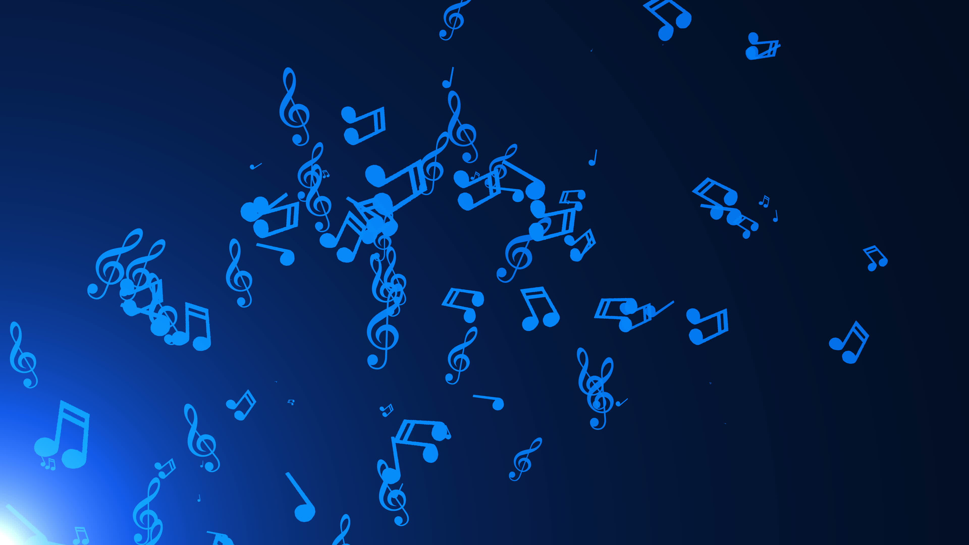 Musical notes float. Abstract background